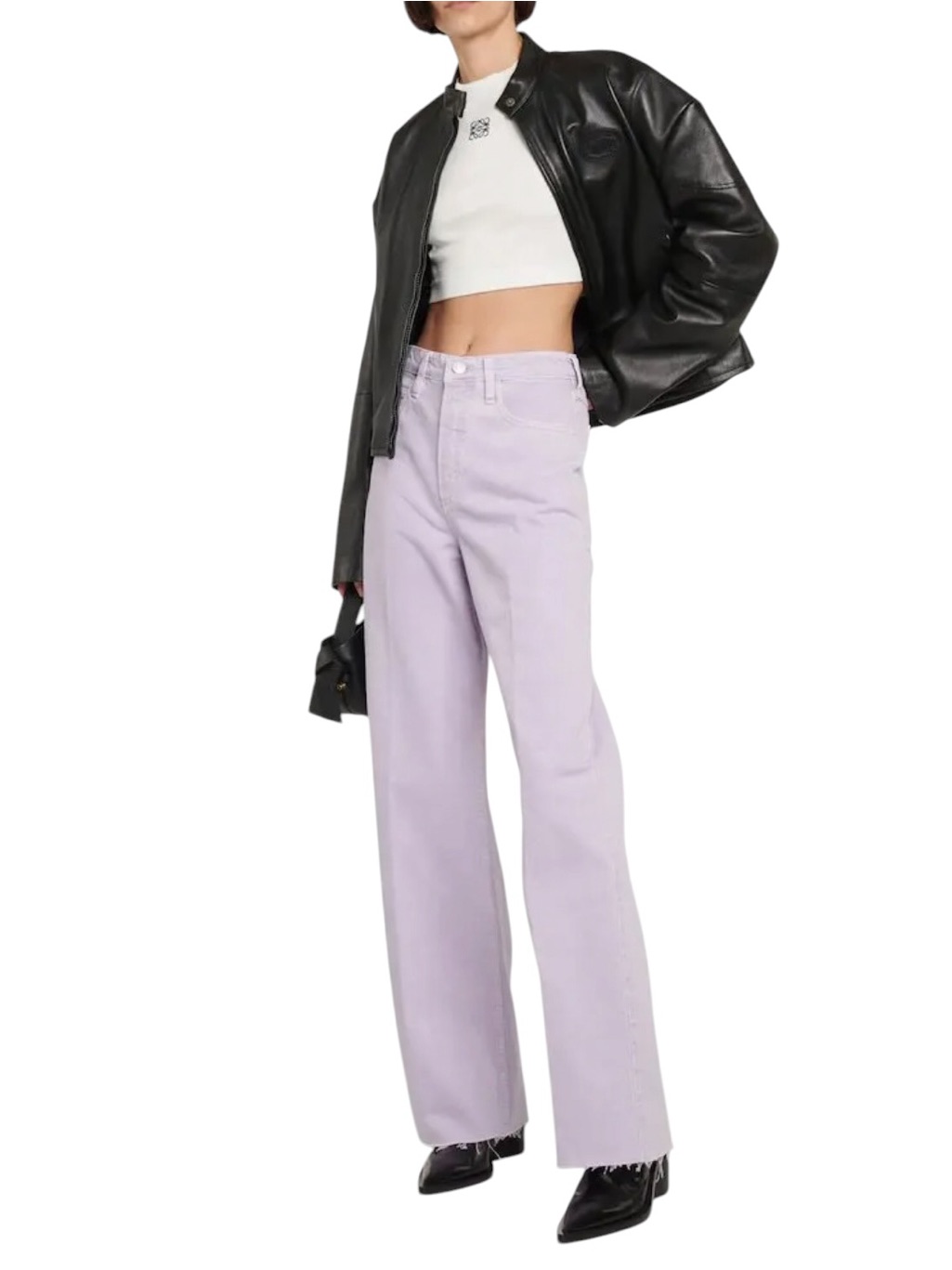 Frame High ‘N’ Tight High Rise Raw Hem Wide-Leg Jeans Lilac Size 30